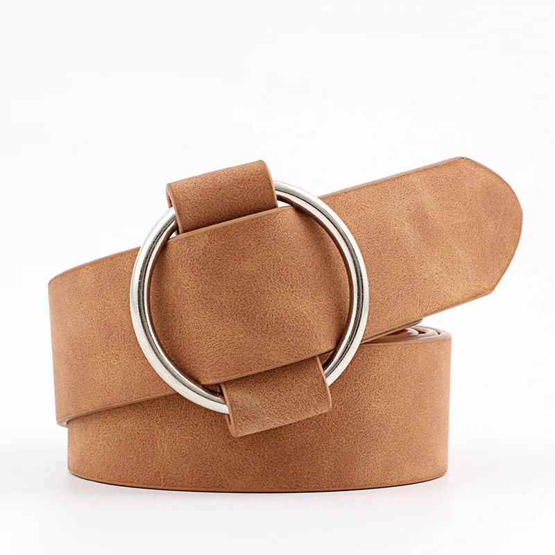 

Creative Imitation Leather Style Needleless Round Buckle Casual Women's Belt Youth Fashion Versatile Wide Belt Waist Belt