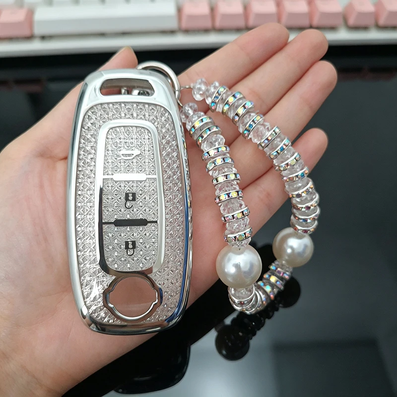 White Diamond for Nissan X-trail T33 Qashqai J12 Teana Altima Ariya 2022 2023 3 Button Car Key Case Cover Keychain Accessories
