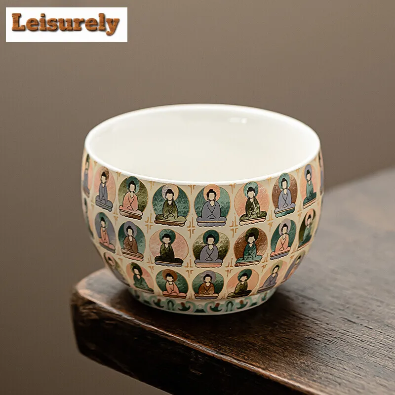 130ML Creative Thousand Buddha Tea Bowl White Porcelain Color Arhat Cup Larle Single Msater Cup Personal Tea Bowl Kung Fu Teaset