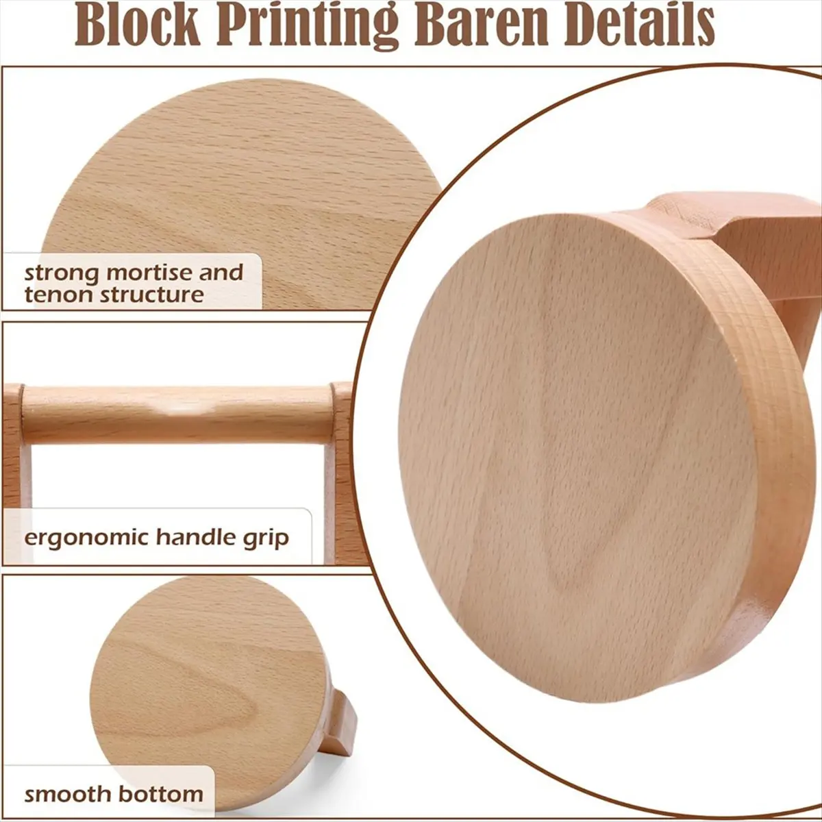 A20I 2 Pcs Block Printing Baren, Wood Baren Printmaking Tool Supplies for Printing, Crafting, Scrapbooking,Linocut