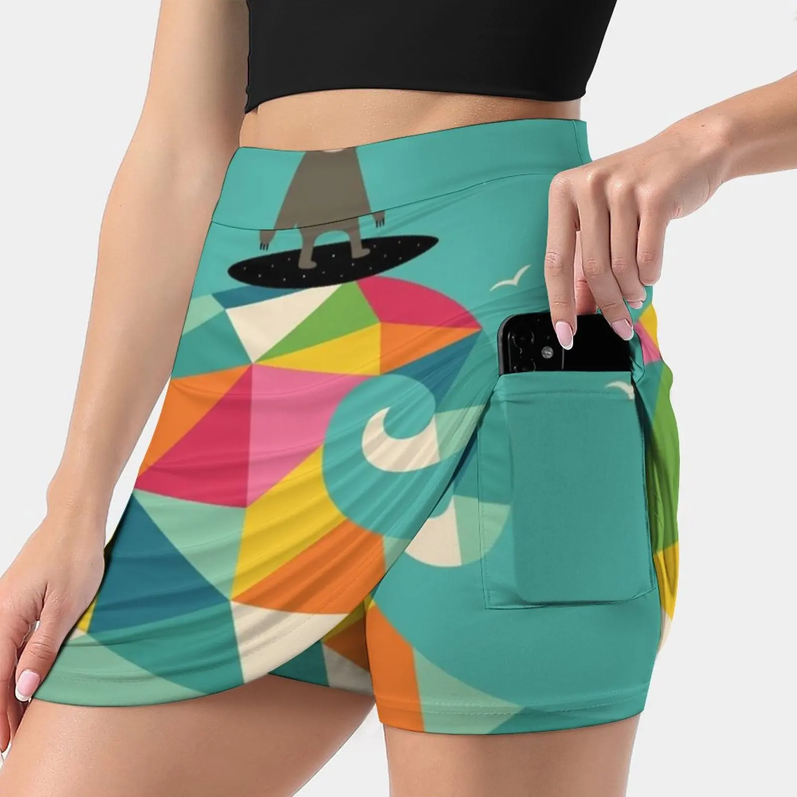 Surfs Up Women's skirt Mini Skirts A Line Skirt With Hide Pocket Sloth Summer Surfing Awesome Geometric Rainbow Universe Cool