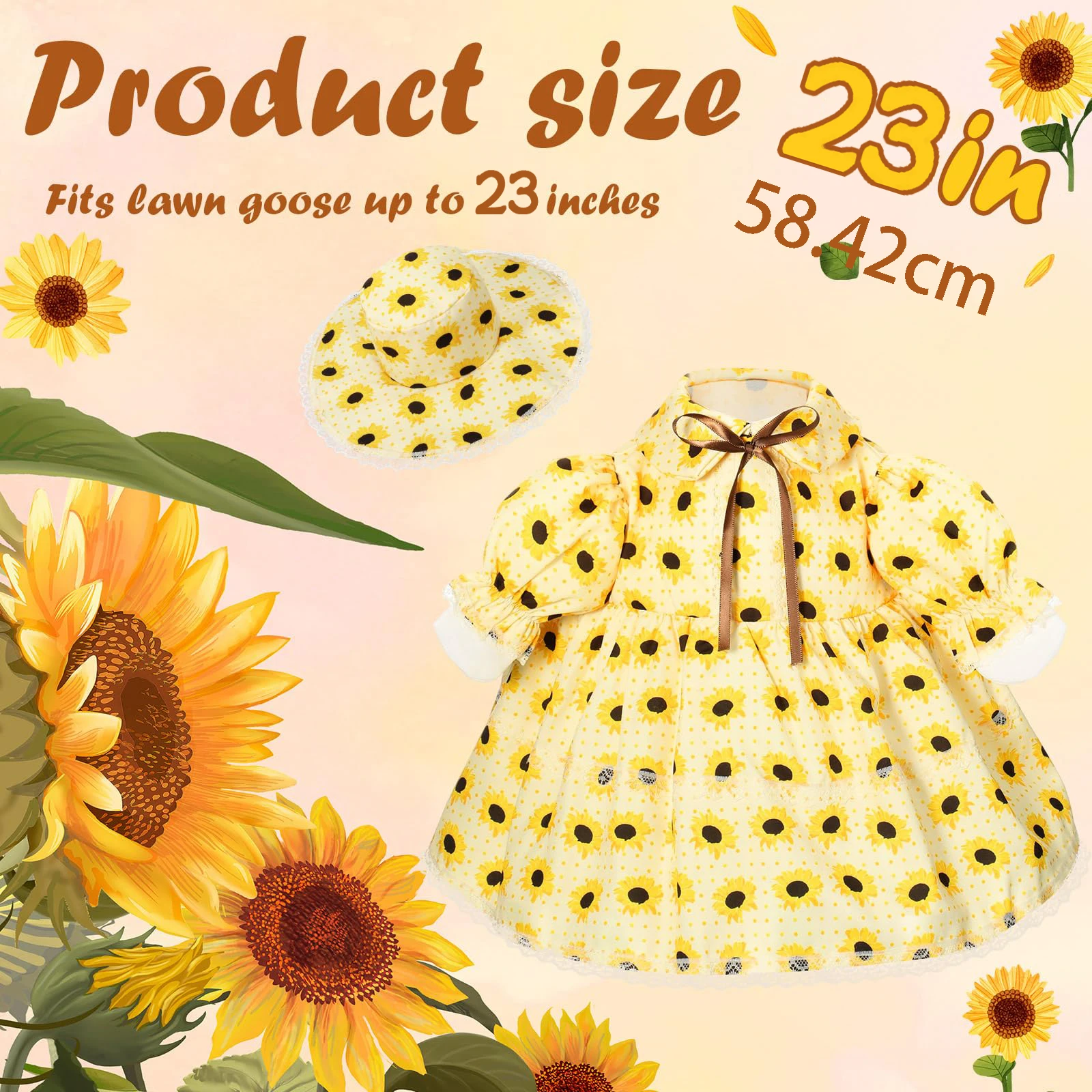 Porch Goose Outfit, Floral Dress with Hat Holiday Goose Statue Clothes Garden Decoration view 2