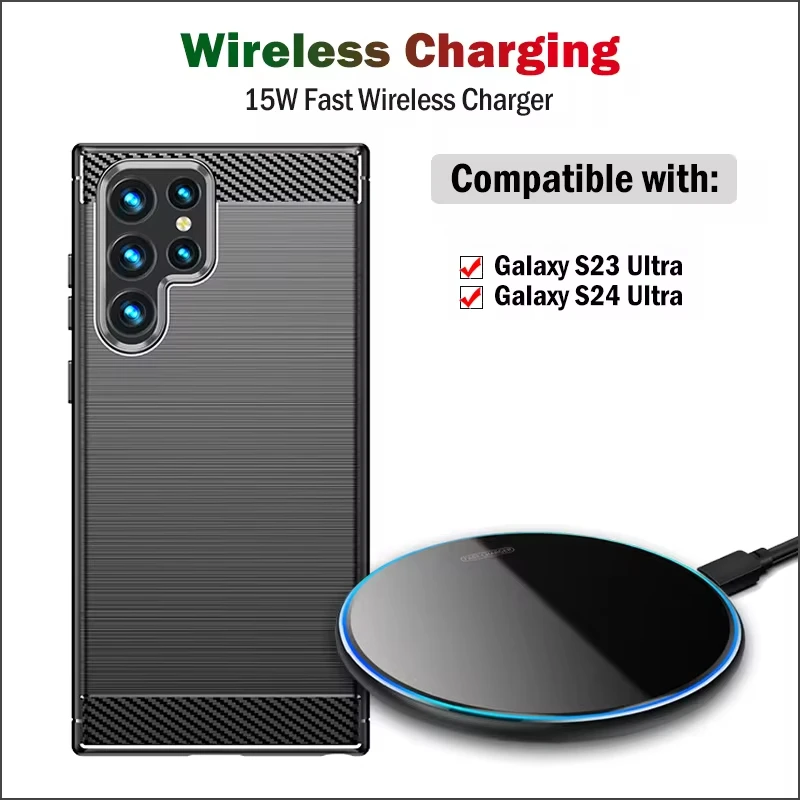 15W Fast Wireless Charger for Samsung Galaxy S23 Ultra / S24 Ultra Wireless Charging Pad with USB Cable Gift Case