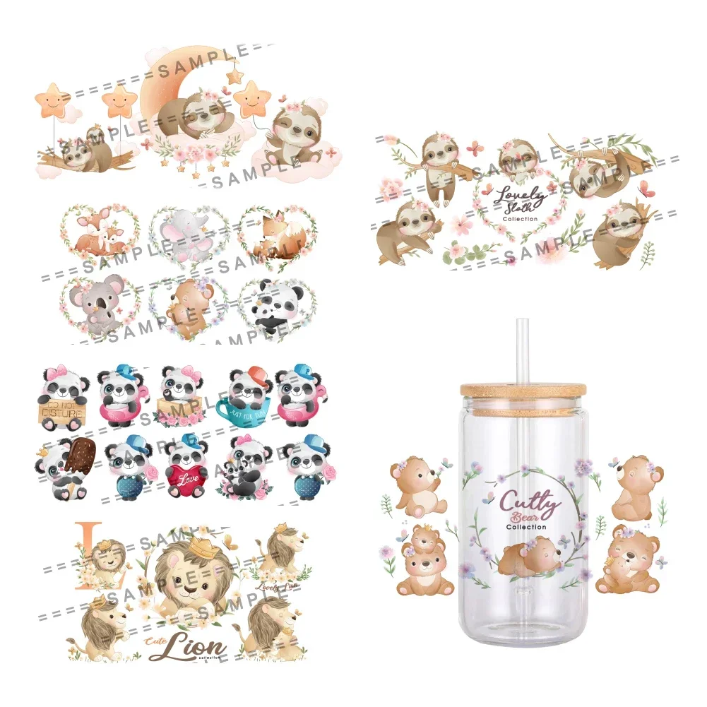 Cartoon Zoo Animals Cute Designs Xmas UV DTF Transfer Sticker Waterproof Transfers Decals For 16oz Glass Cup Wrap Stickers