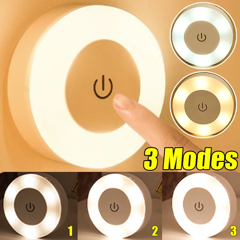 LED Night Lights 3 Modes Dimming Round Sensor Lamps USB Charged Magnetic Wall Light for Kitchen Bedroom Wardrobe Closet Lighting