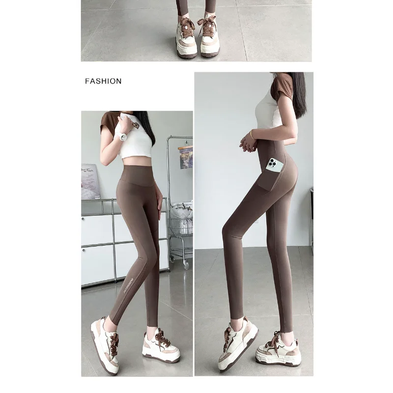 New Shark Summer Thin Women's Pocket Leggings Tummy Control Butt Lifting Mesh Yoga Baie Pants