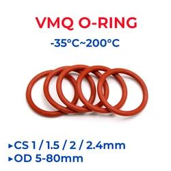 VMQ Red Silicone O-Ring OD 5-80mm Thickness CS 1/1.5/2/2.4mm Food Grade Sealing Ring Waterproof & Insulated Gasket Washer
