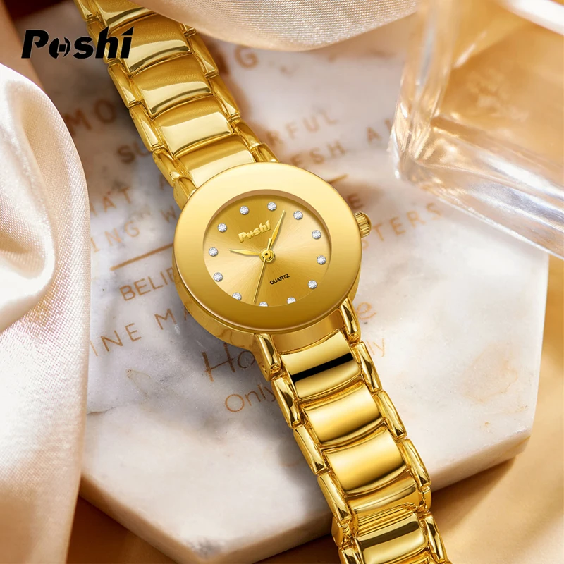 POSHI Fashion Quartz Watch For Women Luxury Stainless Steel Strap Original Brand Top Lady Wristwatch Simple Style With Watch Box