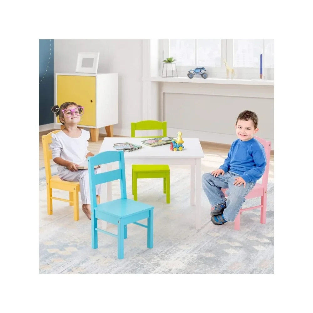 Kids Table and Chair Set, 5 Piece Wood Activity Table & Chairs for Children Arts, Crafts, Homework, Snack Time