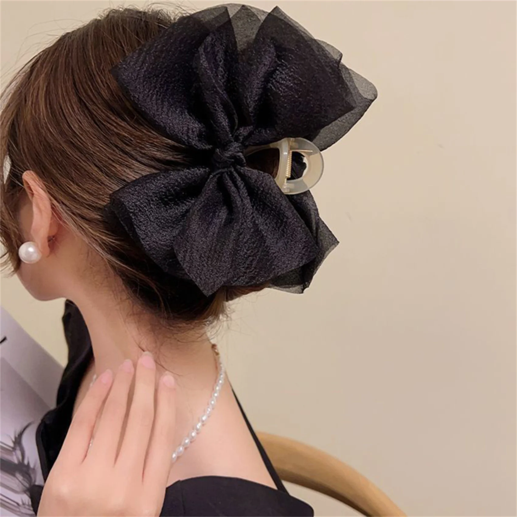 Elegant Women Bow Hair Claw Clips Double-sided Large Satin Shark Hair Claw Solid Bowknot Hairpins Barrettes Hair Accessories