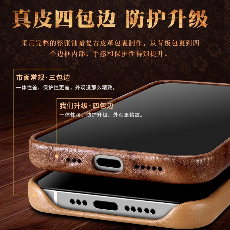 For iPhone 14 Pro Max Plus iPhone14 Genuine Premium Cow Leather Flip Mobile Phone Case Magnetic Magsafe Back Cover Oil Wax Retro