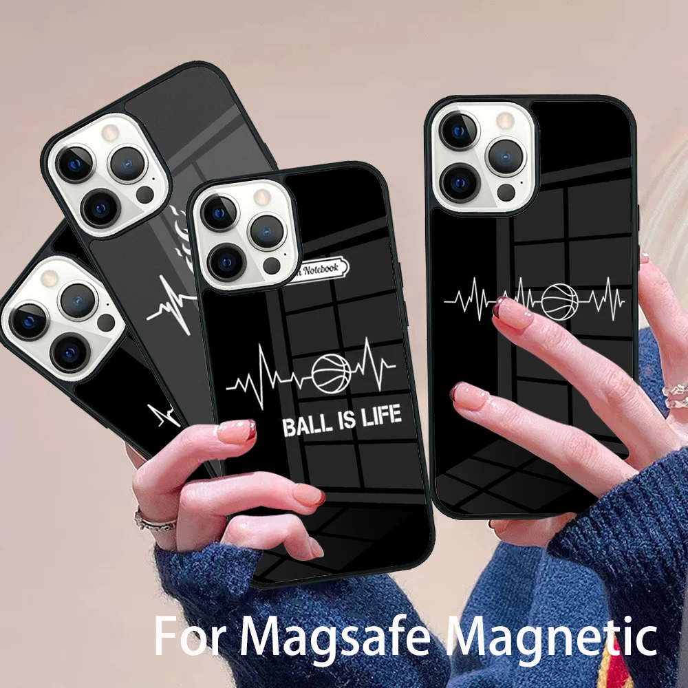 

Basketball Heart Beat Phone Case Magesafe Magnetic Wireless Charge Cover For IPhone 16 11 12 13 14 15 Pro Max Plus Mini