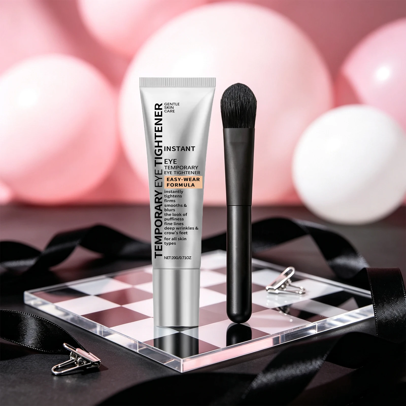 Temporary Tightener Eye Cream With Brush Reduces Dark Circles Eye Bags Puffiness Fine Lines Hyaluronic Acid Firming Eye Creams