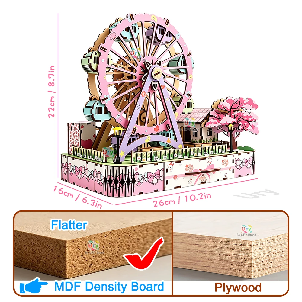 Ury 3D Wooden Puzzles Colorful - Music Box Wooden 3D Puzzle Rotating 评论和价格