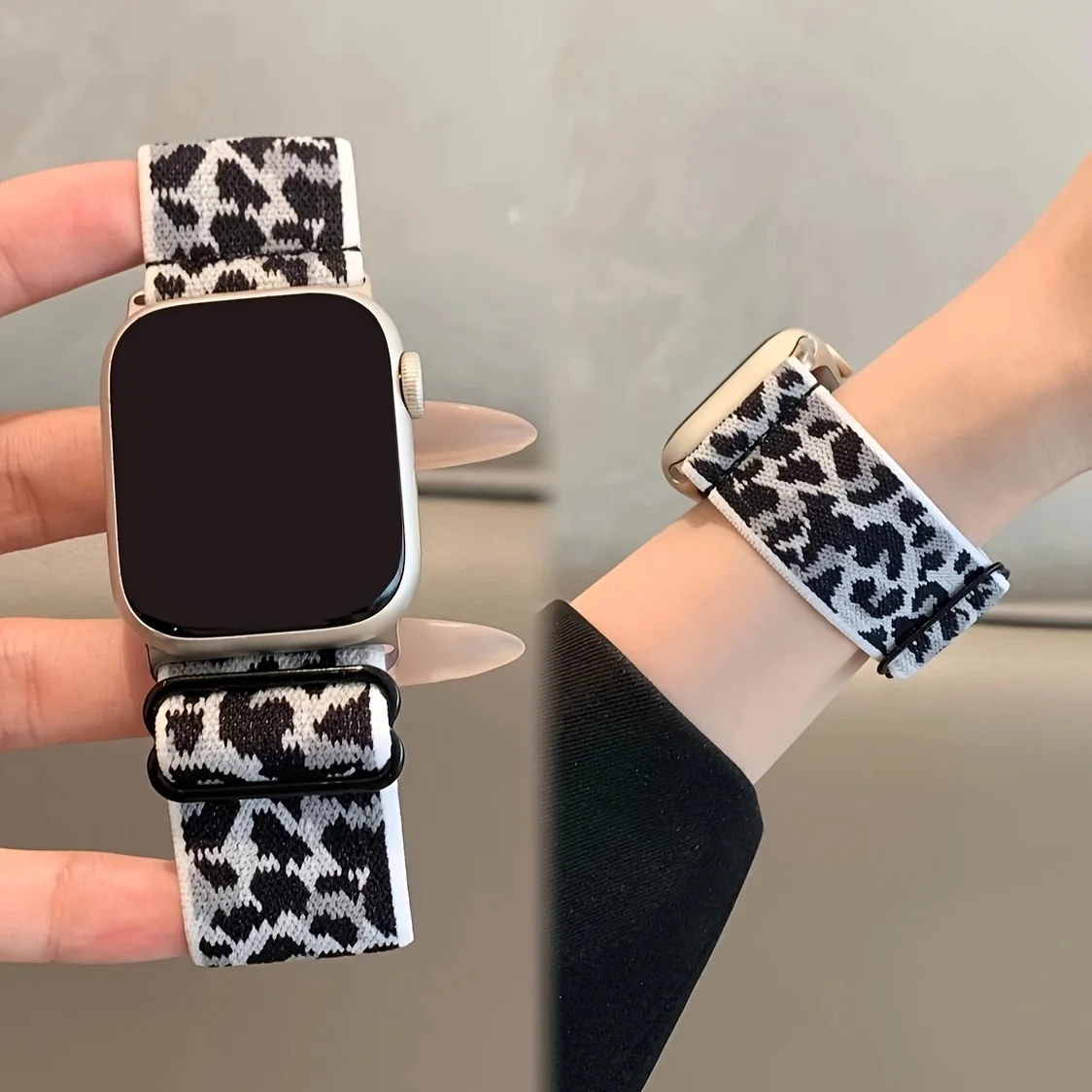 Leopard Stretchy Nylon Watch Band Compatible With iWatch Adjustable Leopard Strap For Apple Watch Series 11 10 9 8 7 6 5 4 3 SE
