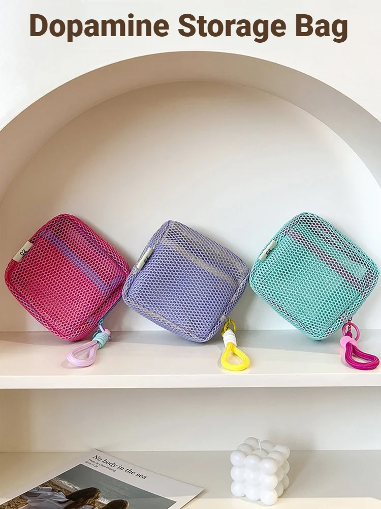 Stylish Square Mesh Zipper Storage Pouch For Cosmetics Keys Coins Stationery Ideal As Cute Gifts