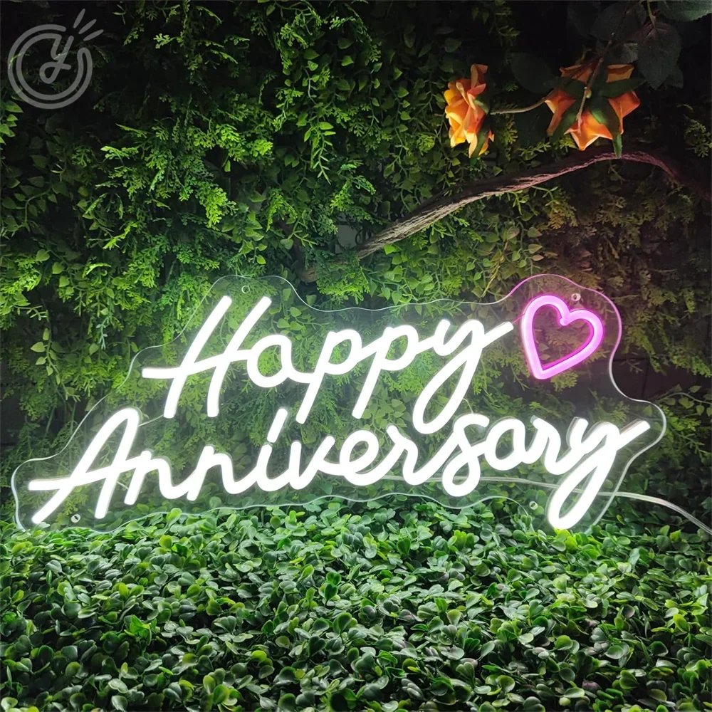 Happy Anniversary Neon Sign,Happy Anniversary Led Signs,Decoration Neon Lights for Bar Pub Christmas Gift Engagement Birthday