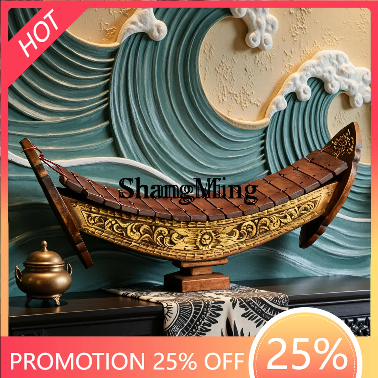 FG Wood Carving Crafts Hand Percussion Xylophone Musical Instrument South East Asia Wind Decoration Ornament Living Room