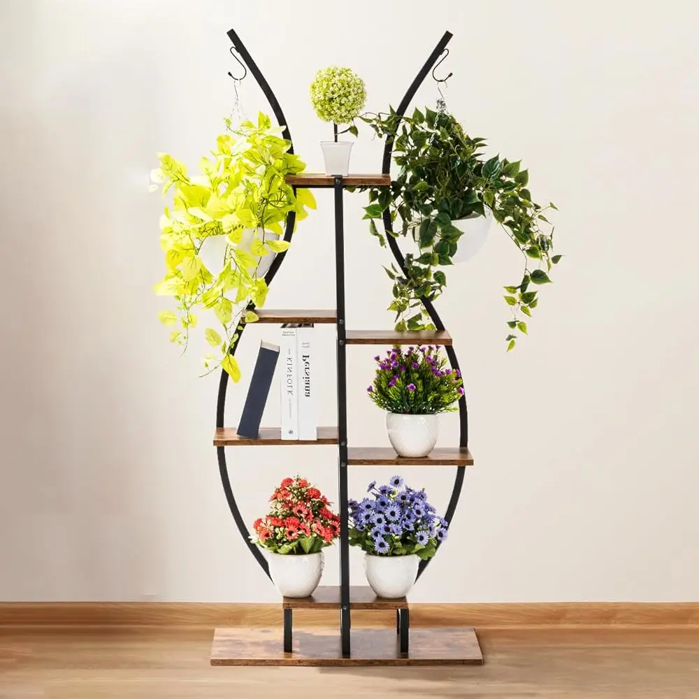 

6 Tier Plant Stand Indoor, Vase-Shape Plant Shelf With Hanging Hook, Multiple Planter Display For Home Decor, Living Room,
