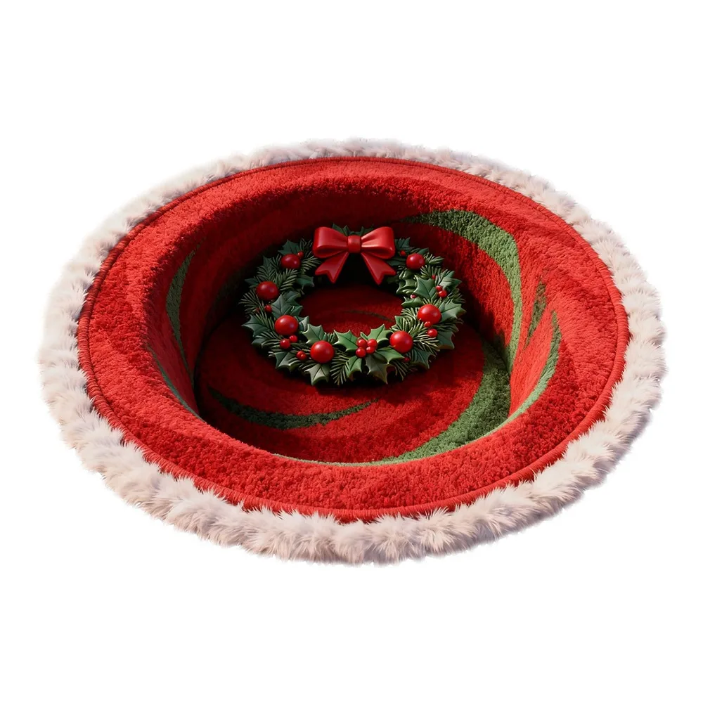 60*60cm Christmas Round Carpet 3D Special-shaped Imitation Cashmere Santa Claus Floor Mat Anti-Slip Red Bedroom Door Mat