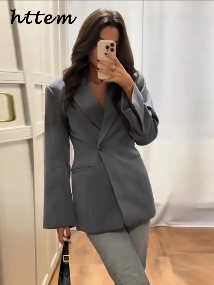 

Elegant Women's Solid Blazer Fitted Notched Collar Single Button Long Sleeve Suit Jacket 2025 Spring Lady Office Street Outwear