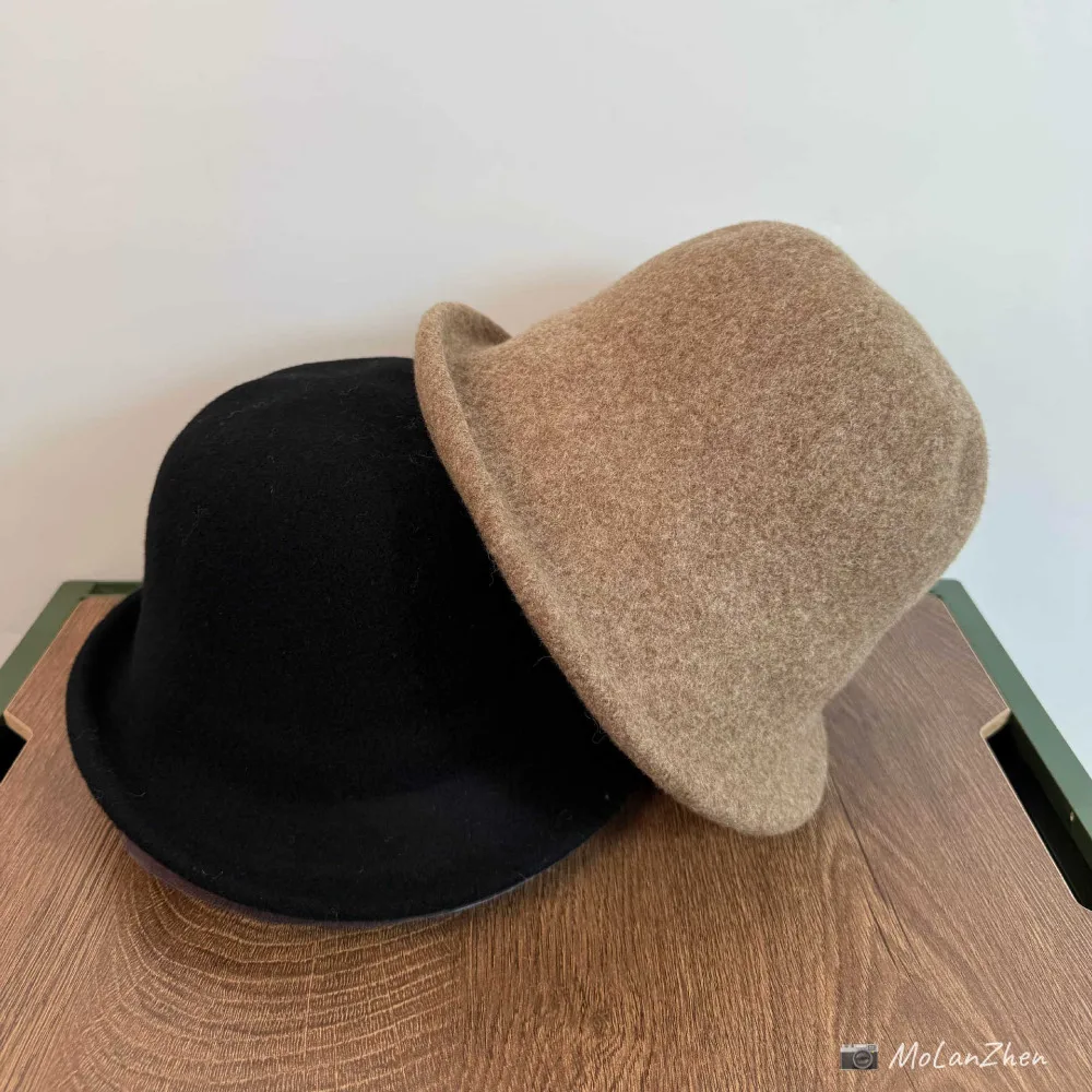 

Высококачественная рыбацкая шляпа из 100% шерсти с закатанными полями | Элегантная женская шляпа-клош в стиле ретро на осень и зиму, стиль знаменитостей