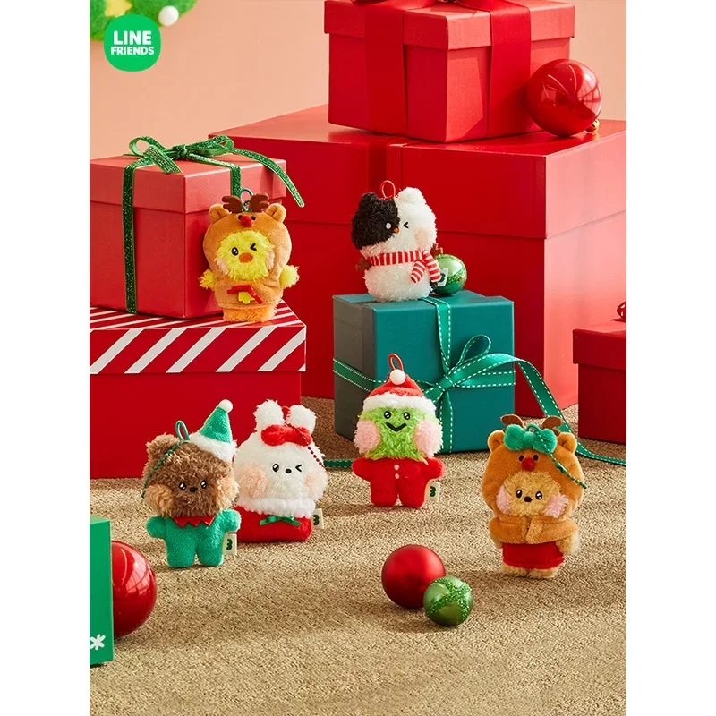 Line Friends New Brown Bear Sally Cony Choco Plush Mini Christmas Series Keychain Doll Anime Kawaii Plushie Bag Pendant Gift Toy