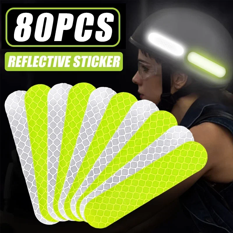 80/40/10PCS Safety Warning Helmet Stickers Reflective Safety Decals/Stickers for Motorcycle Bicycle Snowboarding Racing Helmets