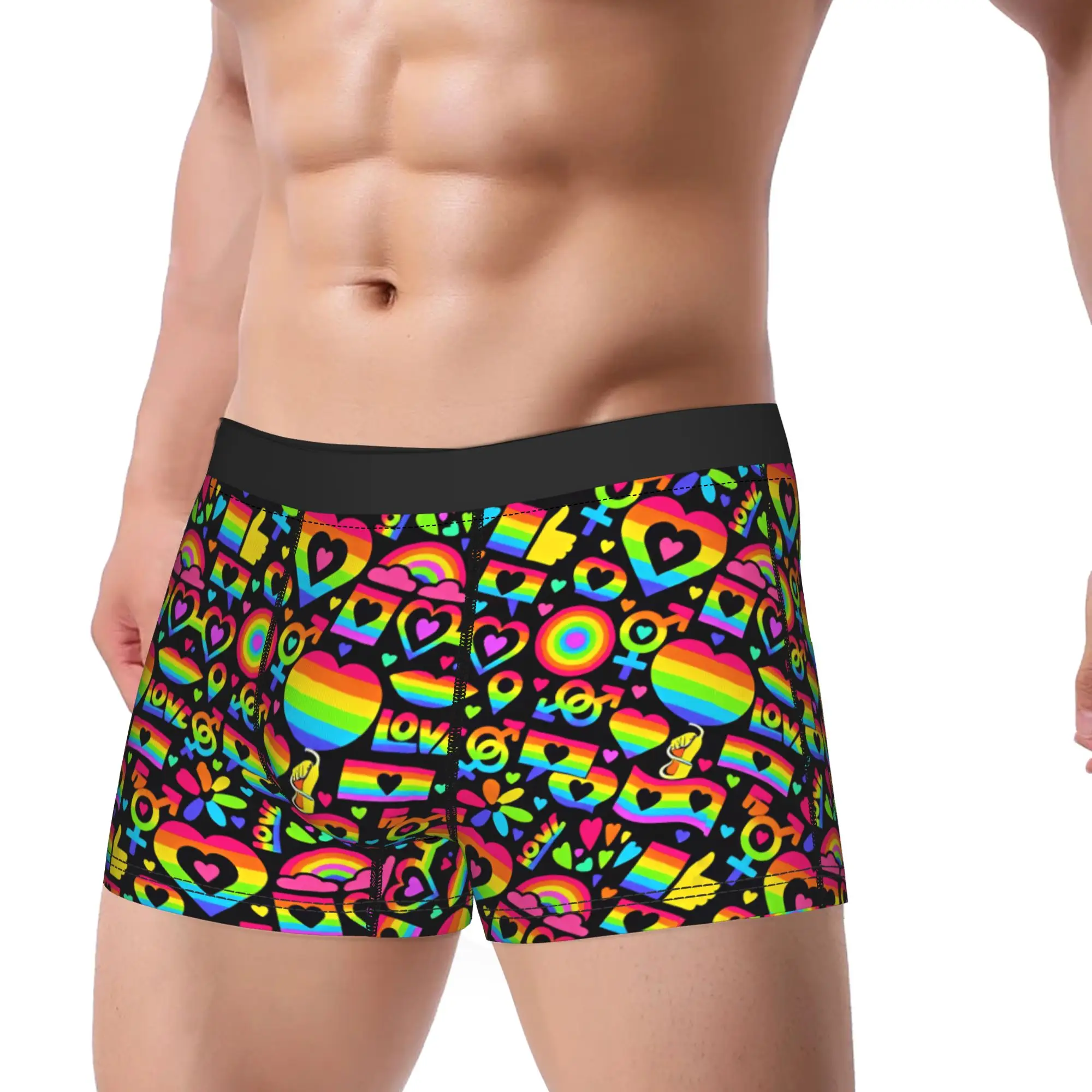 Neon Pride Seamless Pattern Underwear  Men Panties Printed Comfortable Trunk Trenky Shorts Briefs Plus Size