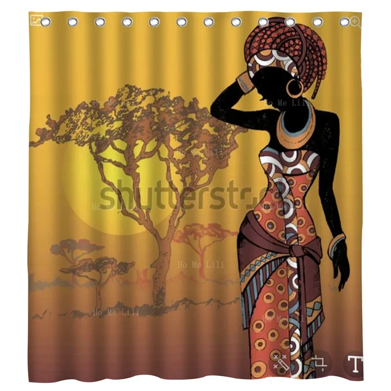 Modern African Ethnic Woman Sexy Girl Sunset Background Painting Shower Curtain By Ho Me Lili With Hooks Decoration Bathroom