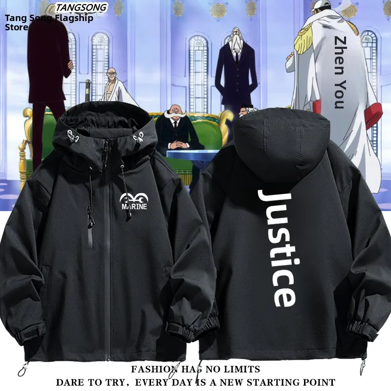 

Justice Sailor Outerwear Jaet ex Autumn Winter New Sle Anime Themed Windproof Zipper ket Dstring Hem Long Sve