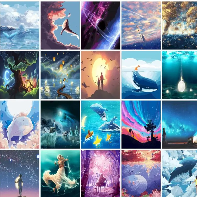 GATYZTORY DIY Rahmen Fantasy Cartoon Ölgemälde nach Zahlen Kits Acrylfarbe nach Zahlen auf Leinwand handgemalt Landschaft Painti