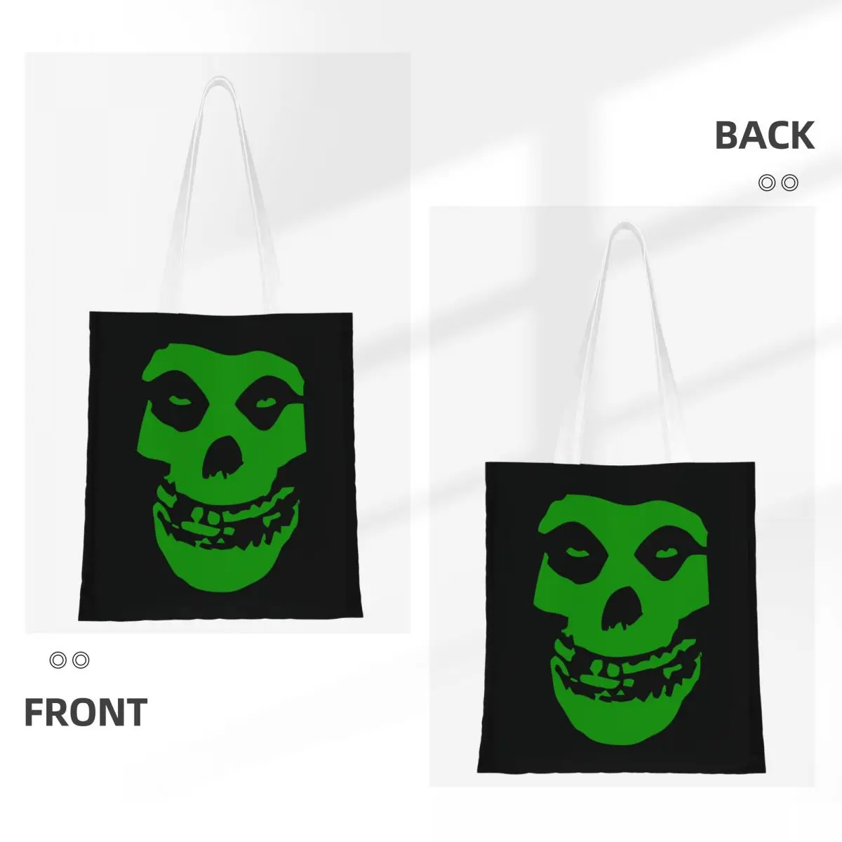 กระเป๋าช้อปปิ้งลายหัวกะโหลก Misfits กระเป๋าผ้าแคนวาสพับได้ กระเป๋าสะพายไหล่สำหรับผู้หญิง กระเป๋าถือสำหรับเดินทาง