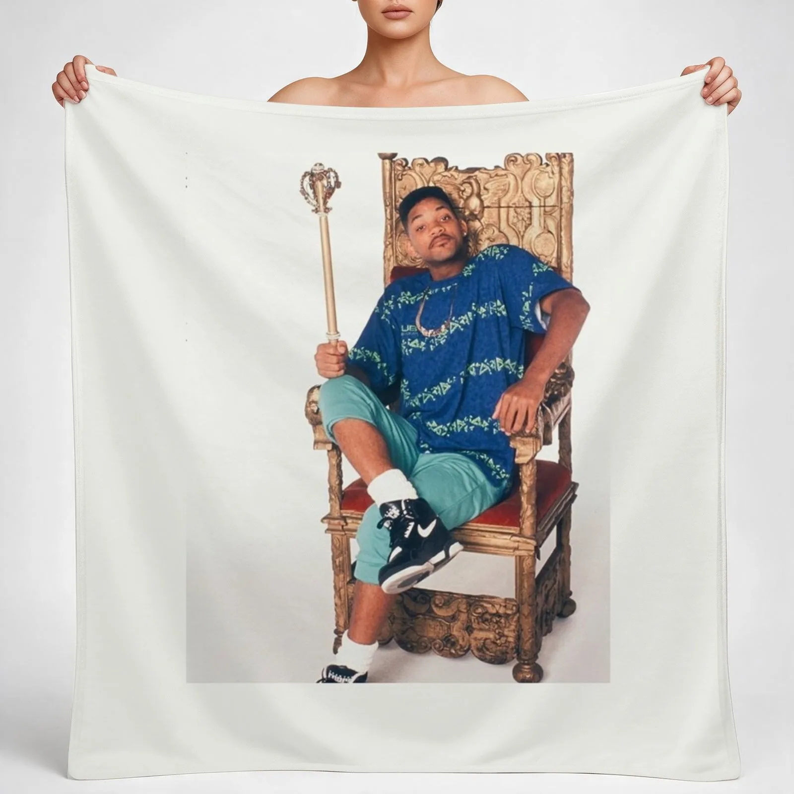New Will Smith on the throne Throw Blanket couch cozy soft plush fuzzy picnic outdoor blanket