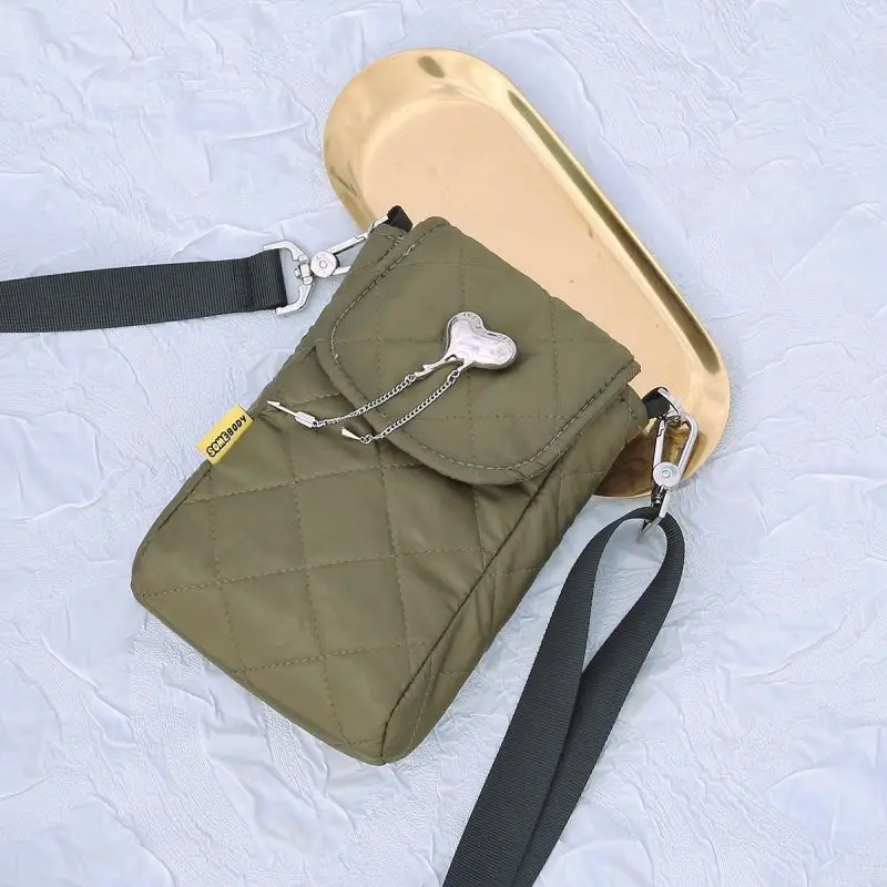 Down Feather Mobile Phone Bag Women's Messenger Bag All-match Mini Small Crossbody Bag Hanging Neck Coin Purse Vertical Handbag