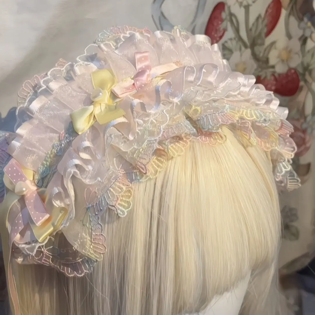Lolita Harajuku Y2K Girl Christmas Lace Ruffle Bow Hairband Headband Hair Clip Sweet Japanese Hairpin Headwear Hair Accessories