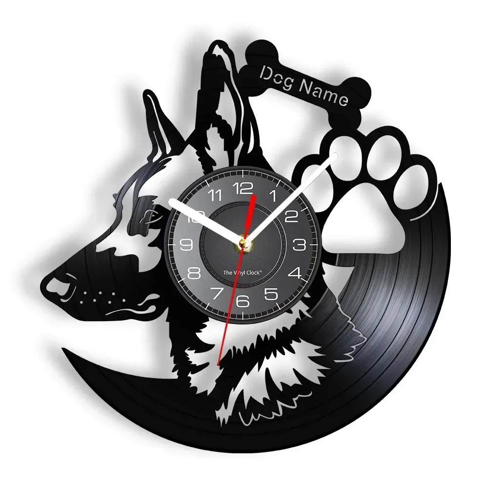 German Shepherd Dog Wall Clock Home Decor Vinyl Record Vintage Clock Custom Dog Name Wall Clock Gift for Dog Lovers