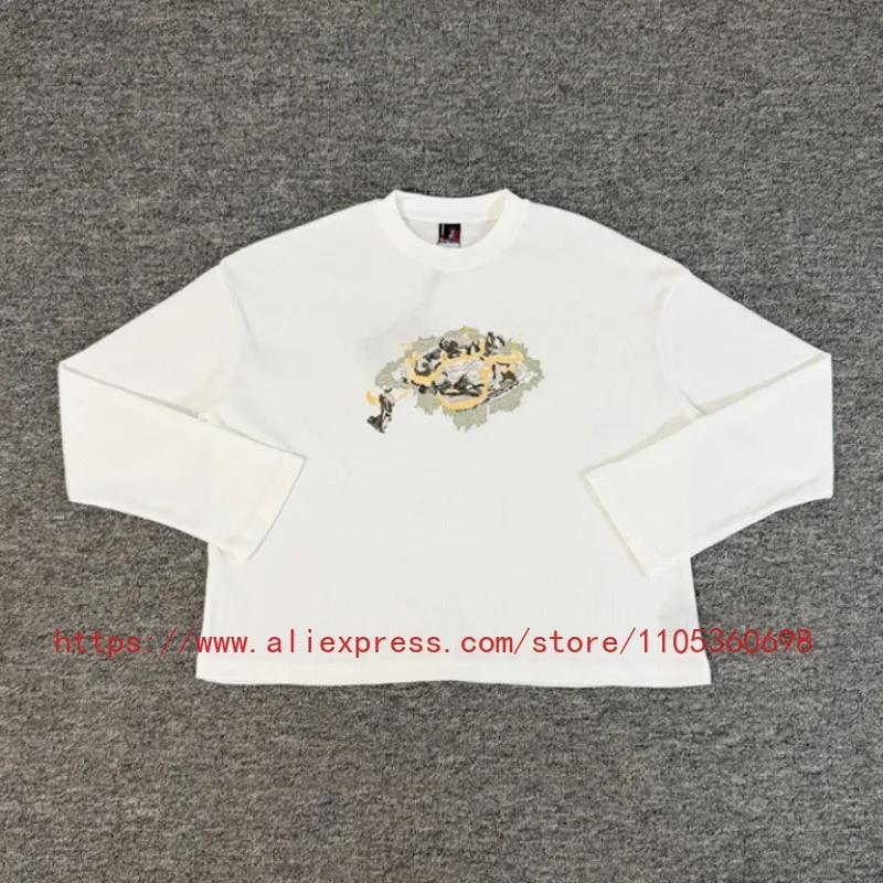 New Arrival DERSCHUTZE Men's Long Sleeve Top  Abstract Graffiti Print Loose Casual Streetwear Tee Top