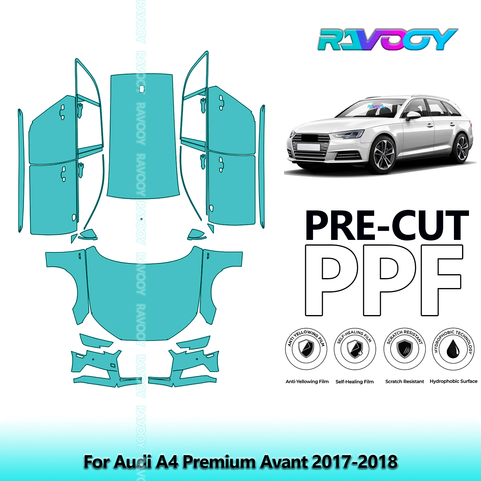 

Car Front Kit+Doors+Roof Clear Bra Precut PPF Paint Protection Film For Audi A4 Premium Avant 2017-2018