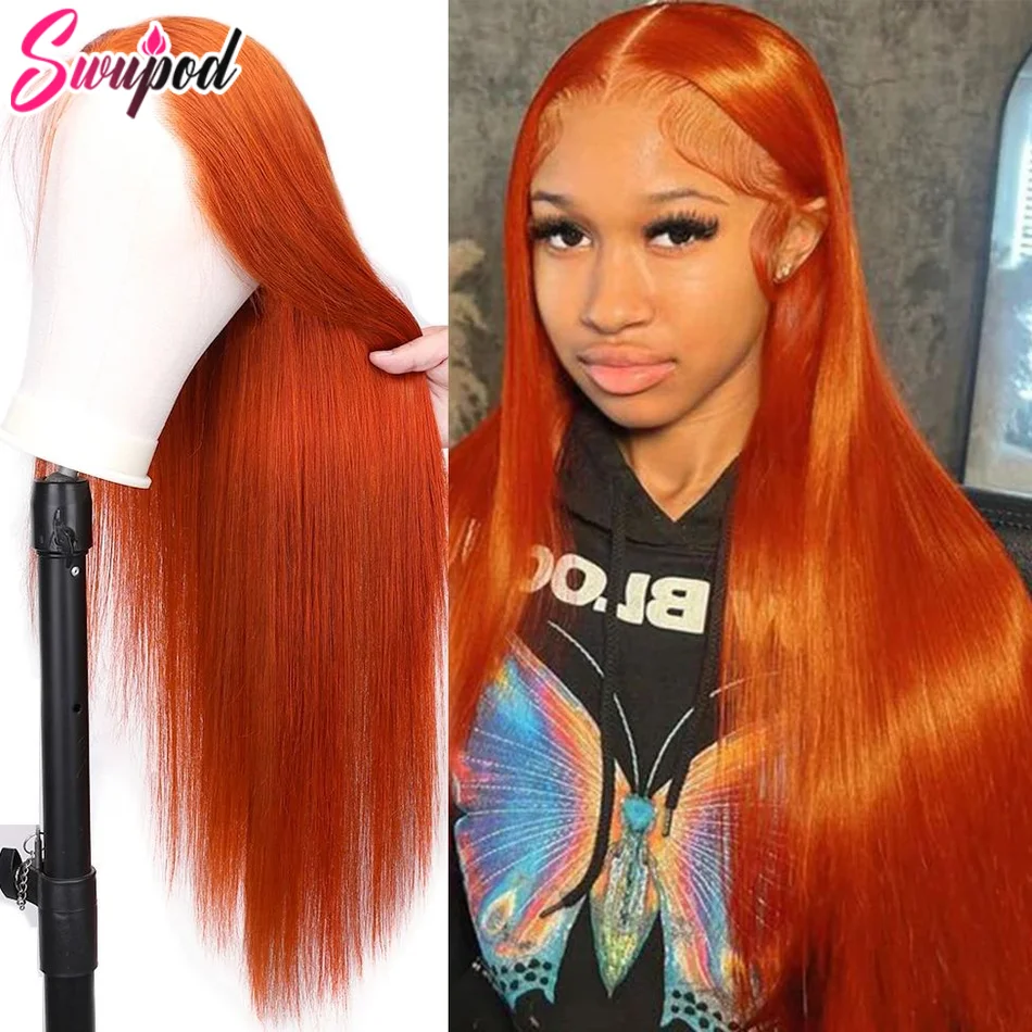 30 40 بوصة ريمي 200 الكثافة شفافة 13x 4/13x6 HD الدانتيل الباروكة الأمامية مستقيم الدانتيل الجبهة الباروكات شعر الإنسان الزنجبيل البرتقالي غلويليس