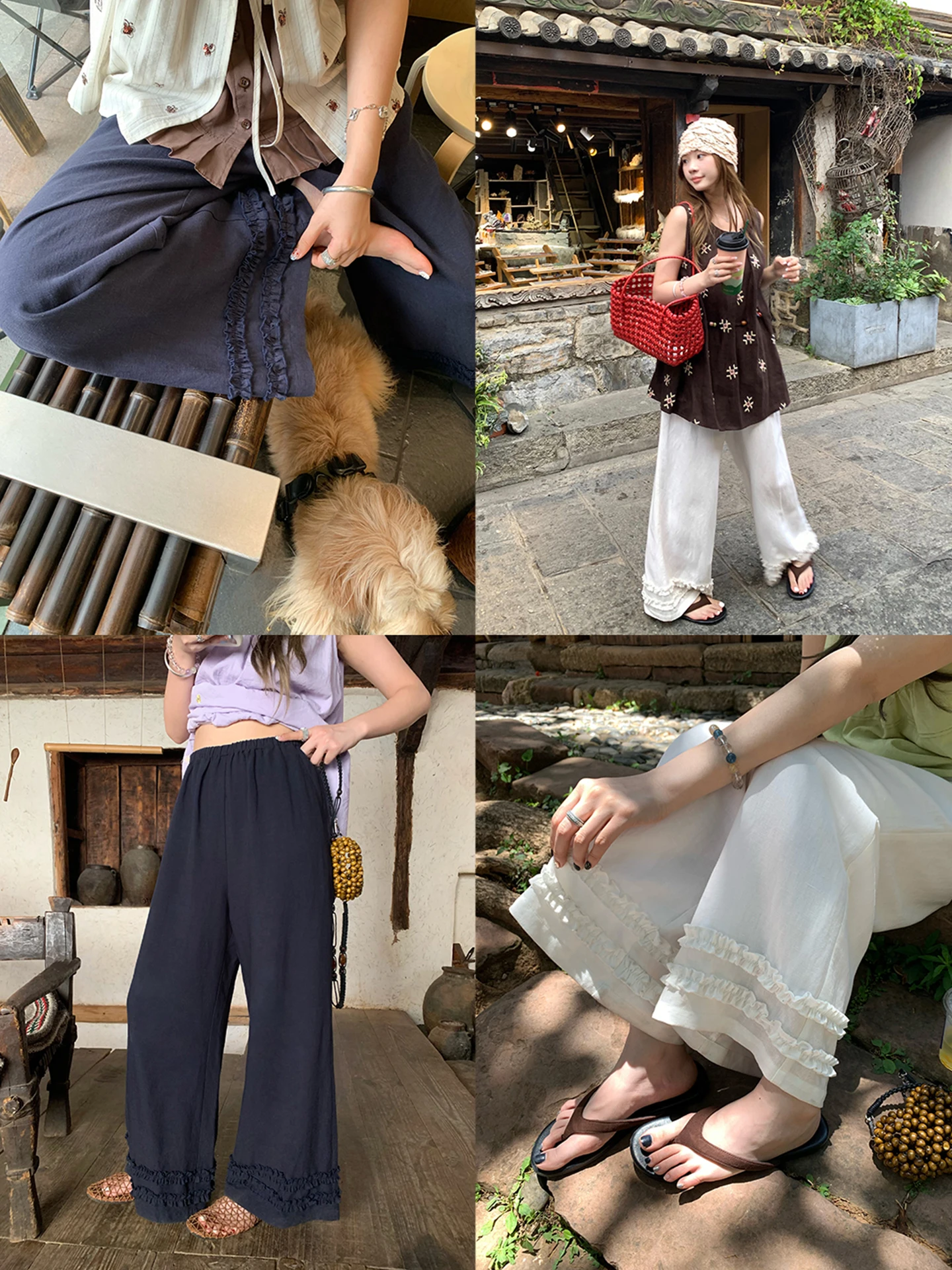 

Эстетичные льняные брюки из вискозы с двойным слоем и деревянными элементами, прямые, повседневные, женские, летние, свободные, широкие штанины