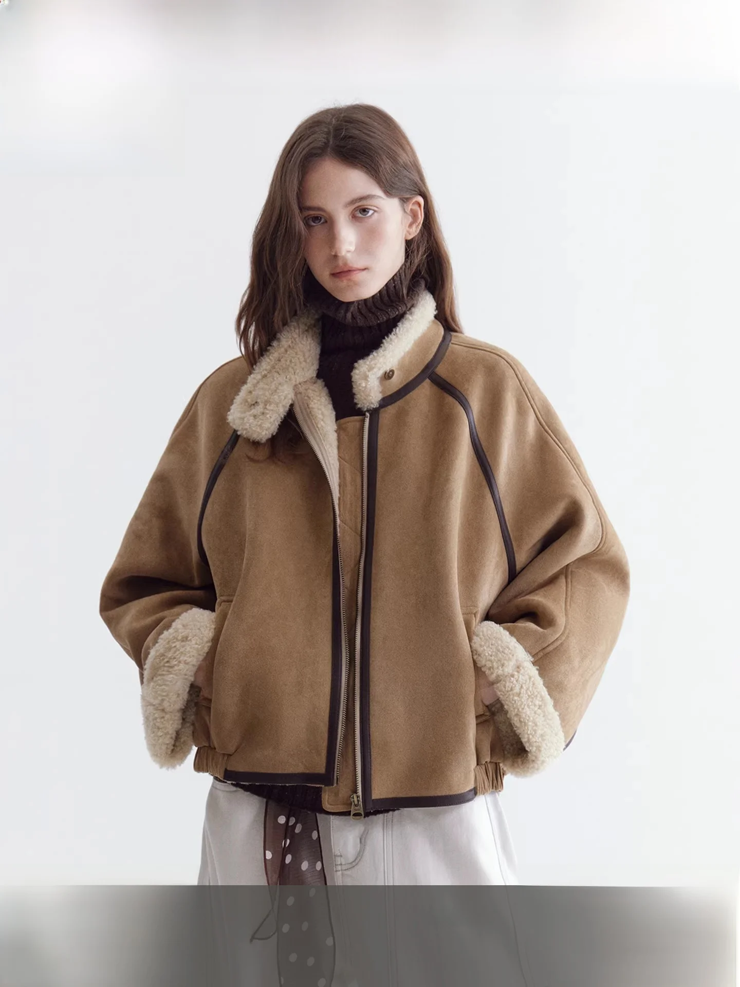 

Fano Winter ort Baseball Collar Fur And Leather Inteated Soft Velvet Texture Color Colion Women's Jaet Comfortable C...