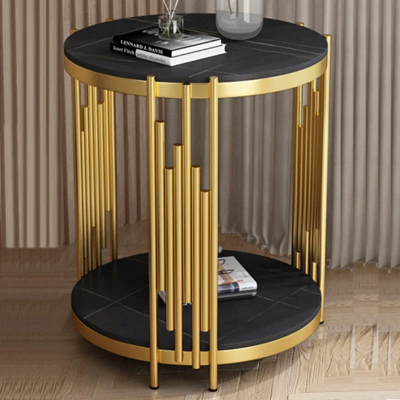 

Living Room Furniture Black And Gold Modern Design Marble Base Side Round Coffee Table With Storage