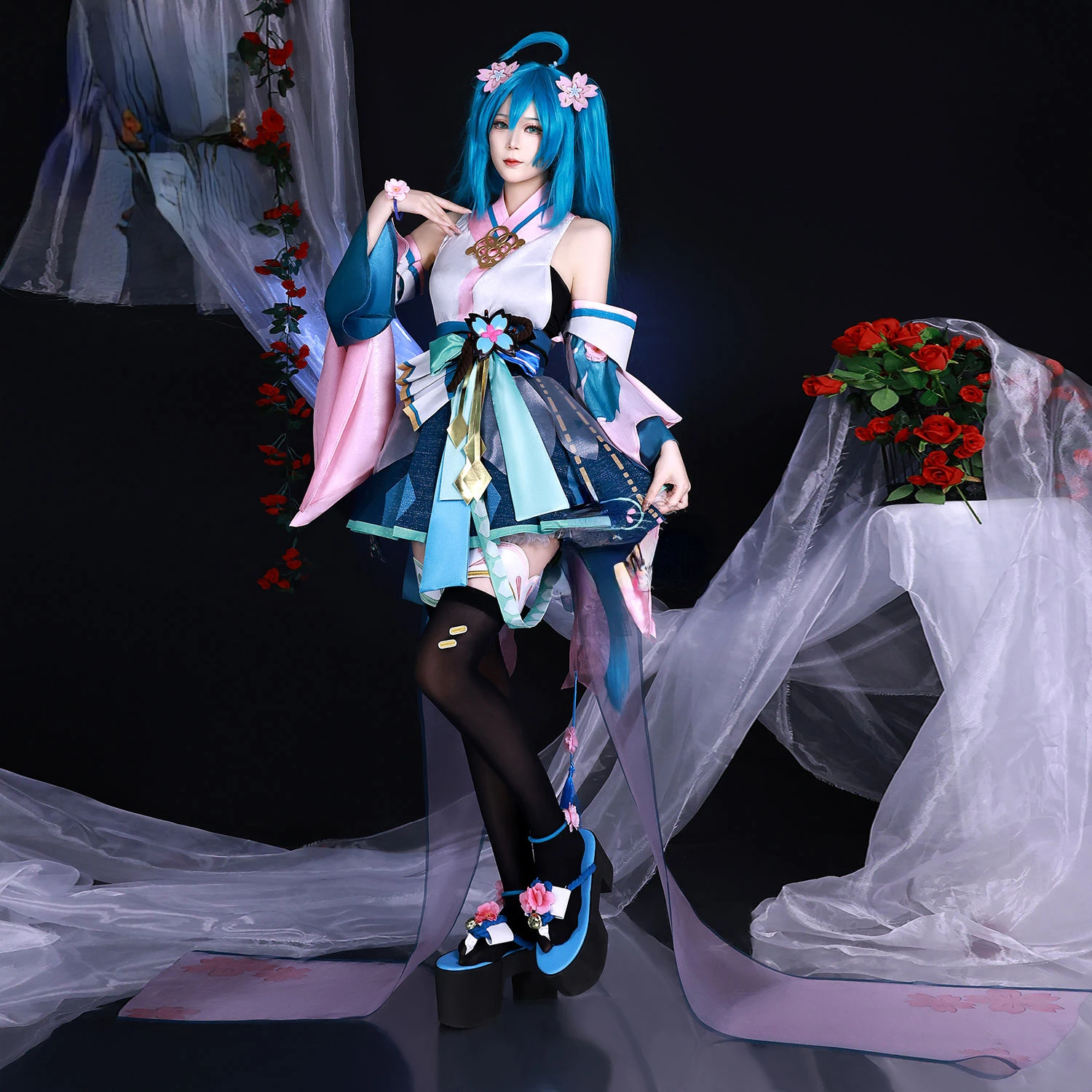 ANIMECC in Stock Miku Cosplay Costume Wig Anime Game Onmyoji X Mikuu Cosplay Janpese Kimono Uniform Halloween Party Outfits