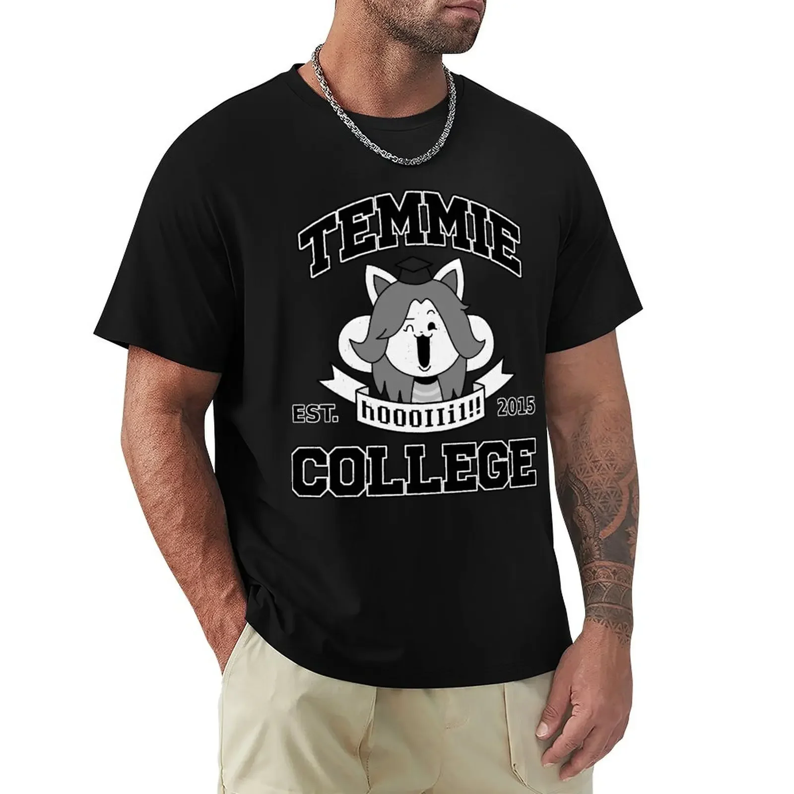 Temmie College T-shirt quick drying boys whites mens vintage t shirts