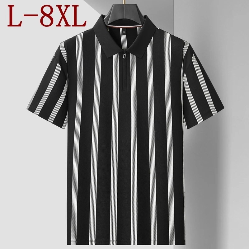 8XL 7XL 6XL 2026 New Summer High End Luxury Striped Polo Shirt Men Skin Friendly Soft Shirts Mens Zipper Lapel polos de hombre