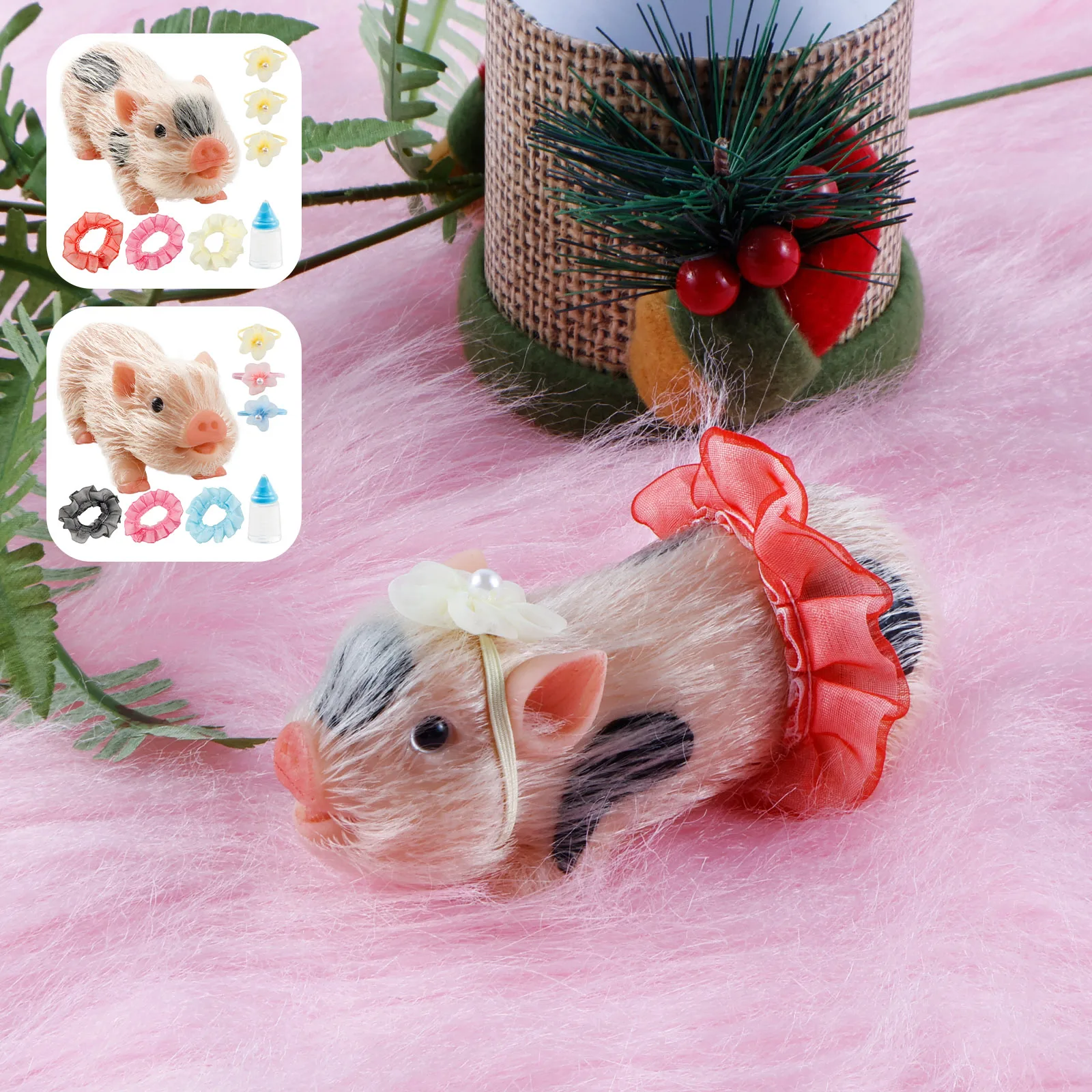 

5Inch Silicone Pig Doll Toy Mini Soft Lifelike Cute Newborn Silicone Pig Safe Interesting with Clothes Accessories for Kids