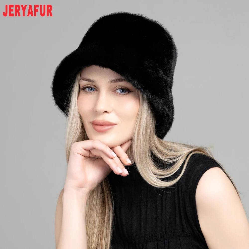 Women Gray Faux Fur Bucket Hat, Soft Plush Wide Brim Winter Warm Fisherman Hat for Ladies 55‑60cm Head Circumference