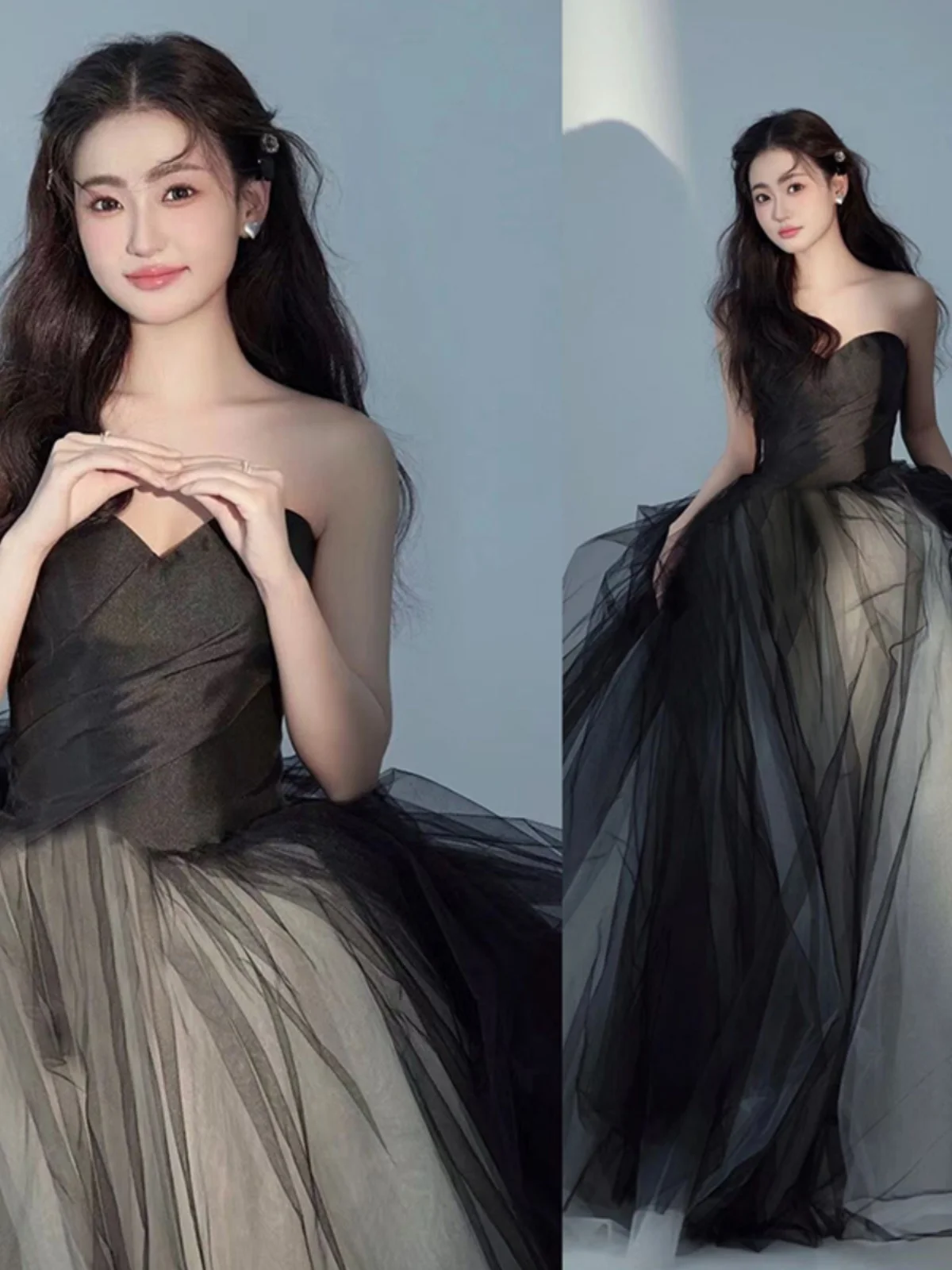 

Ele Bla Evening Gown Wedding Dr for Women Faionable Princ Sle Long Skirt without Sve mid Waist Design
