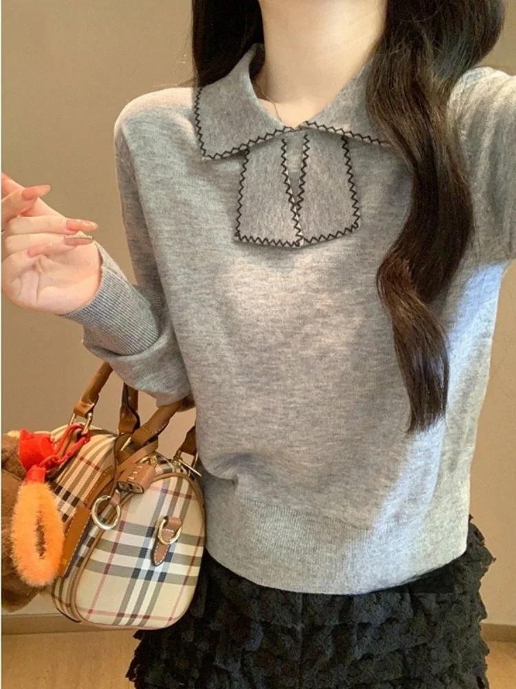 

Korean Sle Long Sve Ne Knitted Sweater Women's Slim Fit College Sle Spring New Arrival Versatile Faion Top